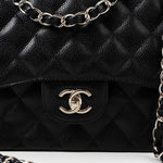 CHANEL Handbag Jumbo Black Caviar Quilted Classic Flap Silver Hardware -Knockoff
