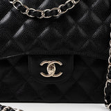 CHANEL Handbag Jumbo Black Caviar Quilted Classic Flap Silver Hardware -Knockoff
