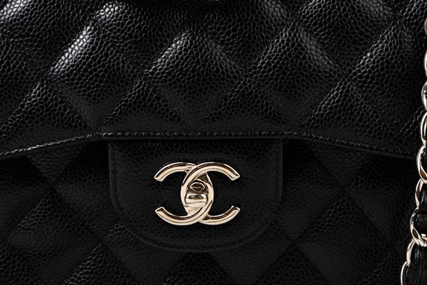 CHANEL Handbag Jumbo Black Caviar Quilted Classic Flap Silver Hardware -Knockoff
