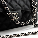 CHANEL Handbag Jumbo Black Caviar Quilted Classic Flap Silver Hardware -Knockoff
