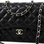 CHANEL Handbag Jumbo Black Caviar Quilted Classic Flap Silver Hardware -Knockoff
