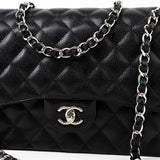 CHANEL Handbag Jumbo Black Caviar Quilted Classic Flap Silver Hardware -Knockoff
