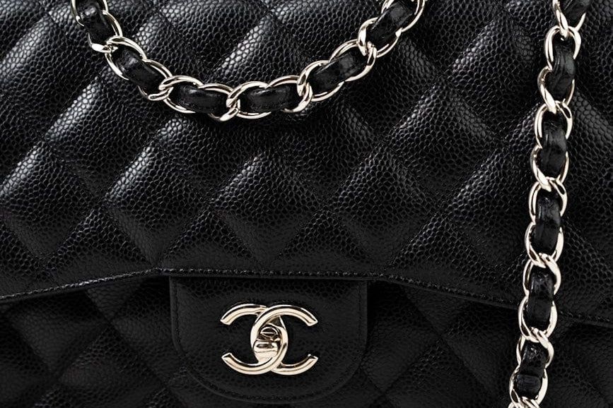 CHANEL Handbag Jumbo Black Caviar Quilted Classic Flap Silver Hardware -Knockoff
