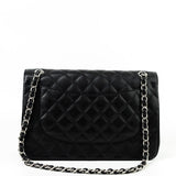 CHANEL Handbag Jumbo Black Caviar Quilted Classic Flap Silver Hardware -Knockoff
