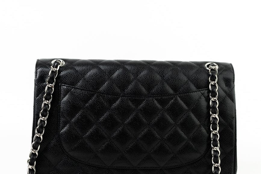 CHANEL Handbag Jumbo Black Caviar Quilted Classic Flap Silver Hardware -Knockoff
