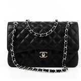 CHANEL Handbag Jumbo Black Caviar Quilted Classic Flap Silver Hardware -Knockoff
