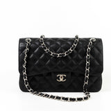 CHANEL Handbag Jumbo Black Caviar Quilted Classic Flap Silver Hardware -Knockoff
