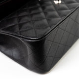 CHANEL Handbag Jumbo Black Caviar Quilted Classic Flap Silver Hardware -Knockoff
