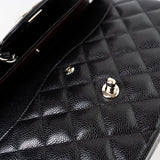 CHANEL Handbag Jumbo Black Caviar Quilted Classic Flap Silver Hardware -Knockoff
