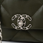 CHANEL Handbag Khaki/ Olive Green Lambskin Quilted 19 Flap Small -Knockoff
