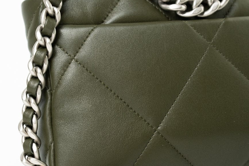 CHANEL Handbag Khaki/ Olive Green Lambskin Quilted 19 Flap Small -Knockoff
