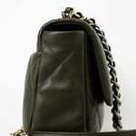 CHANEL Handbag Khaki/ Olive Green Lambskin Quilted 19 Flap Small -Knockoff
