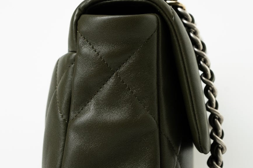 CHANEL Handbag Khaki/ Olive Green Lambskin Quilted 19 Flap Small -Knockoff
