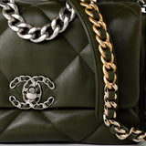 CHANEL Handbag Khaki/ Olive Green Lambskin Quilted 19 Flap Small -Knockoff
