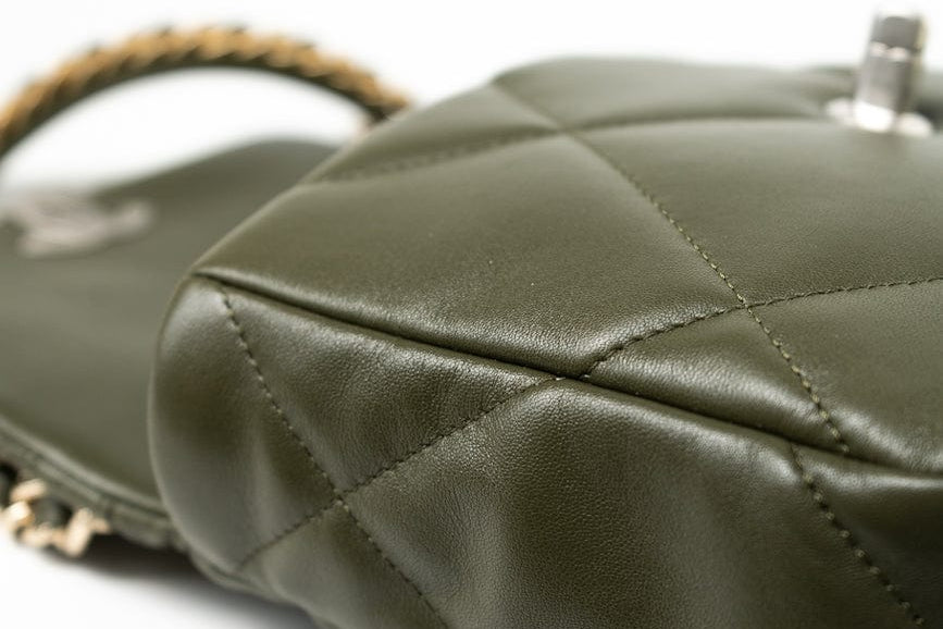 CHANEL Handbag Khaki/ Olive Green Lambskin Quilted 19 Flap Small -Knockoff
