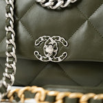 CHANEL Handbag Khaki/ Olive Green Lambskin Quilted 19 Flap Small -Knockoff
