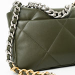 CHANEL Handbag Khaki/ Olive Green Lambskin Quilted 19 Flap Small -Knockoff
