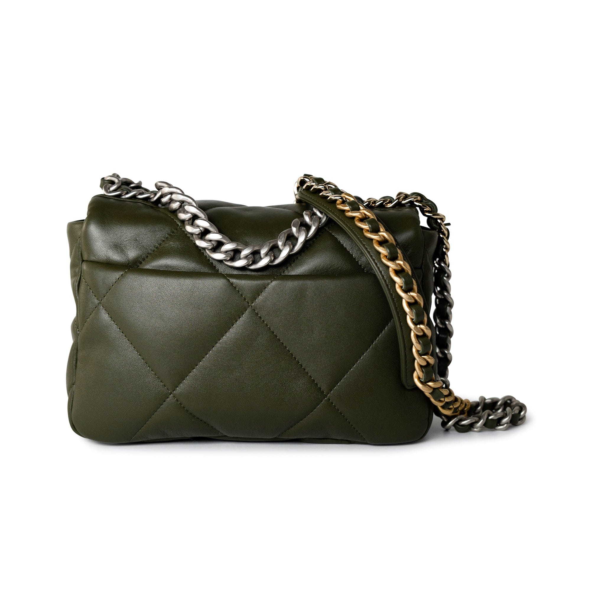 CHANEL Handbag Khaki/ Olive Green Lambskin Quilted 19 Flap Small -Knockoff
