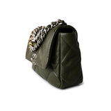 CHANEL Handbag Khaki/ Olive Green Lambskin Quilted 19 Flap Small -Knockoff
