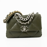 CHANEL Handbag Khaki/ Olive Green Lambskin Quilted 19 Flap Small -Knockoff
