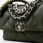 CHANEL Handbag Khaki/ Olive Green Lambskin Quilted 19 Flap Small -Knockoff
