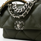 CHANEL Handbag Khaki/ Olive Green Lambskin Quilted 19 Flap Small -Knockoff
