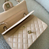 CHANEL Handbag Light Beige Lambskin Quilted Classic Double Flap Small Light Gold Hardware -Knockoff
