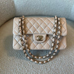 CHANEL Handbag Light Beige Lambskin Quilted Classic Double Flap Small Light Gold Hardware -Knockoff
