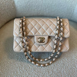 CHANEL Handbag Light Beige Lambskin Quilted Classic Double Flap Small Light Gold Hardware -Knockoff
