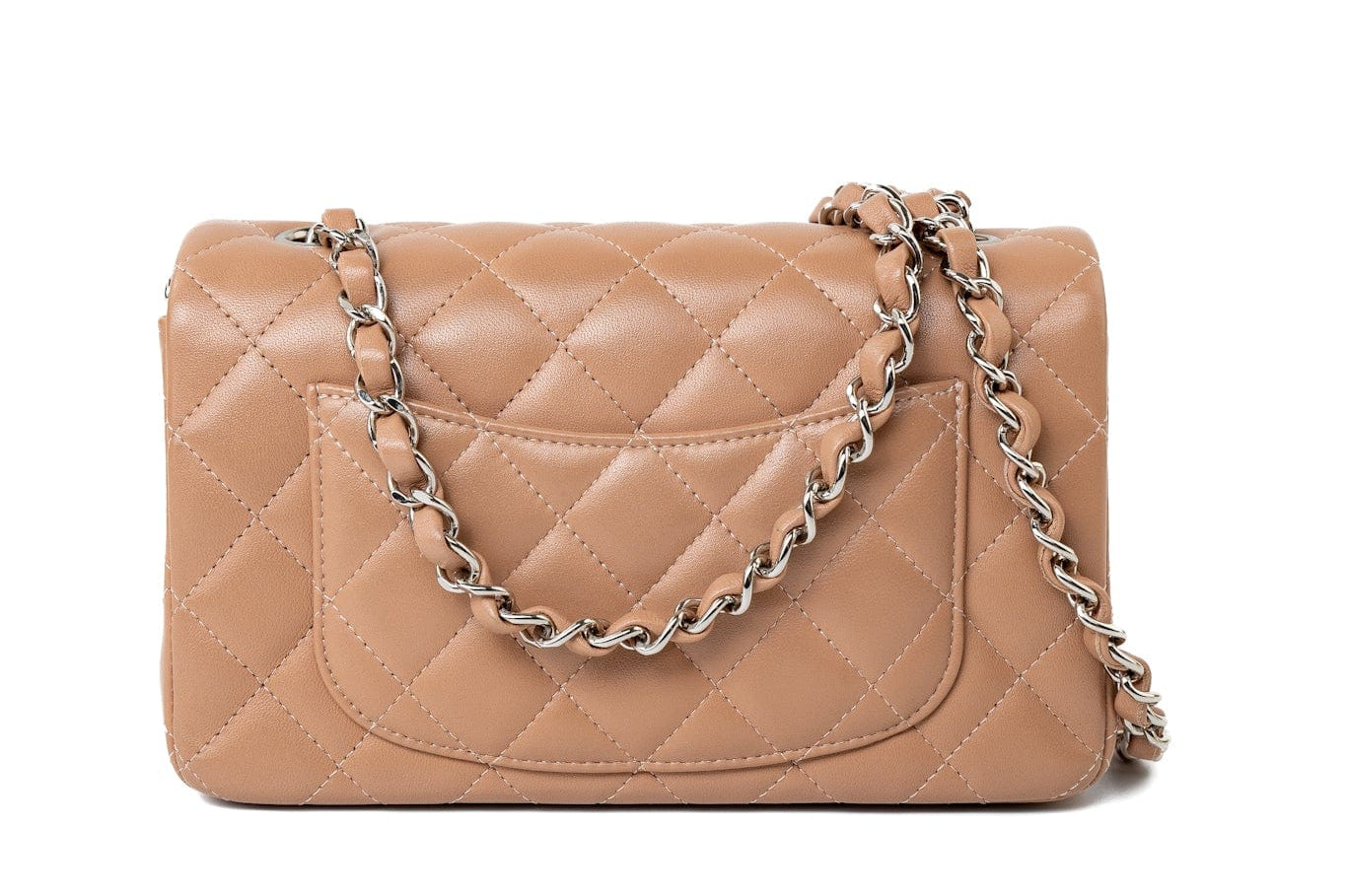 CHANEL Handbag Light Caramel Lambskin Quilted Mini Rectangular Flap Silver Hardware -Knockoff
