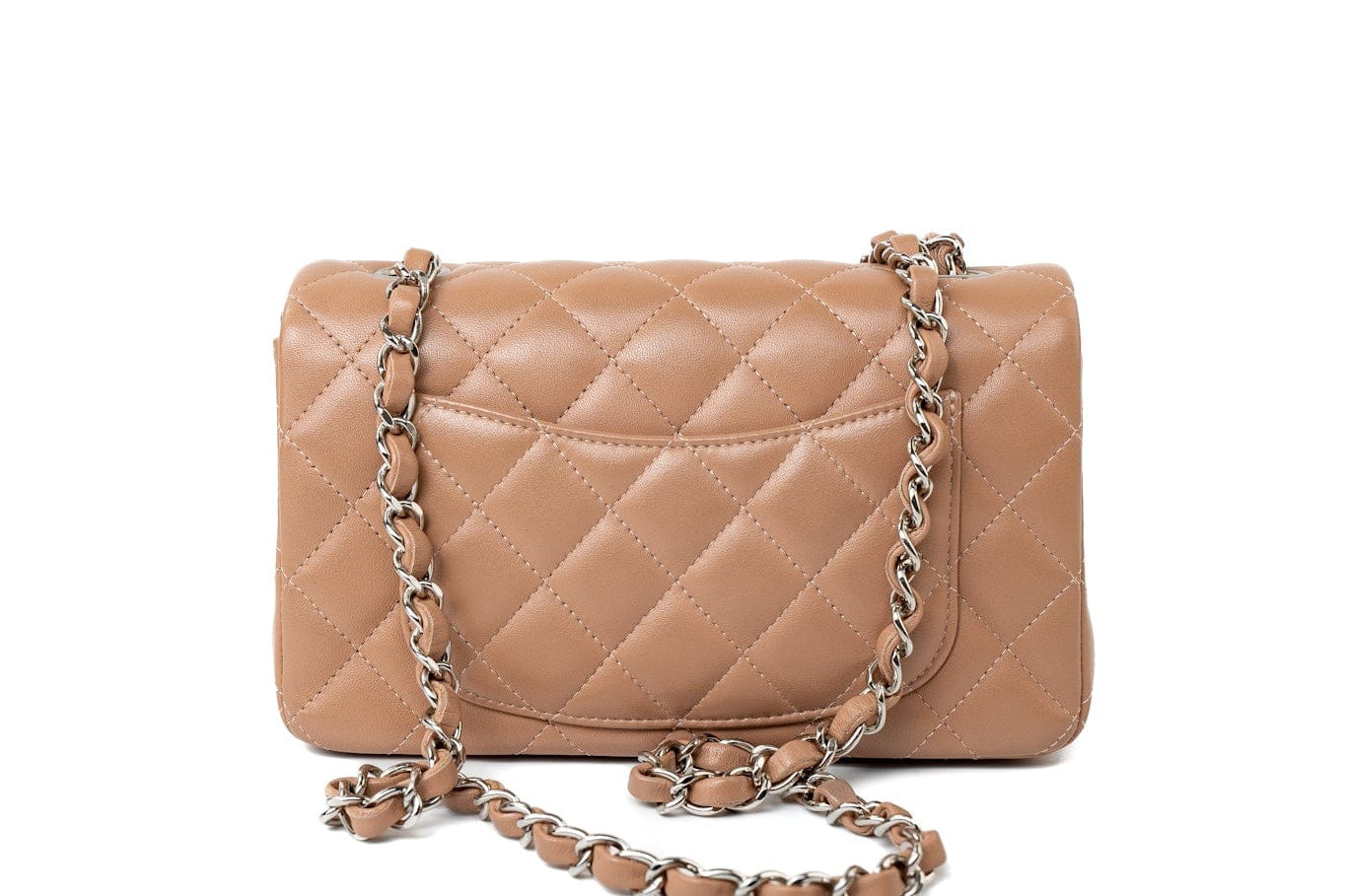 CHANEL Handbag Light Caramel Lambskin Quilted Mini Rectangular Flap Silver Hardware -Knockoff
