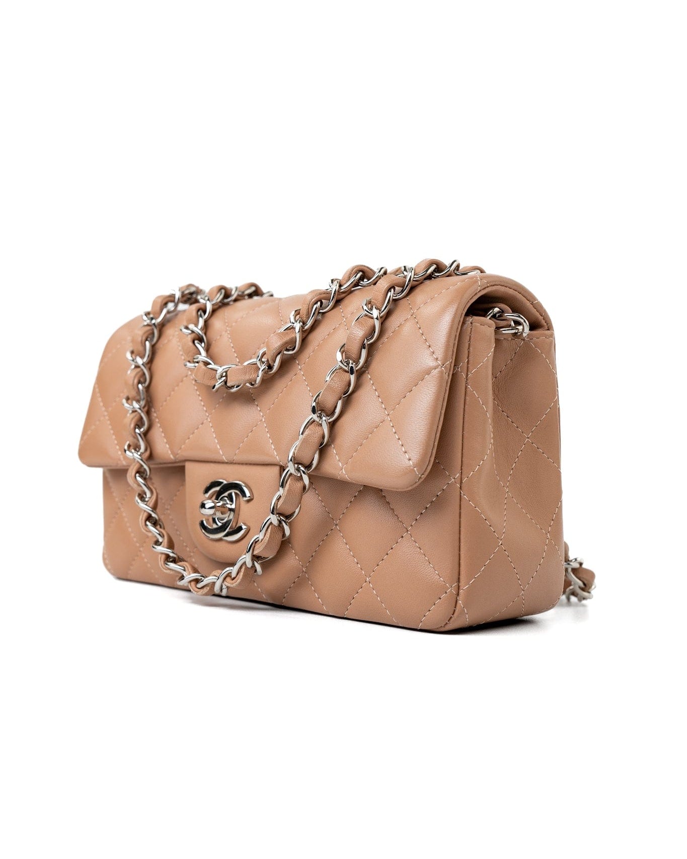 CHANEL Handbag Light Caramel Lambskin Quilted Mini Rectangular Flap Silver Hardware -Knockoff
