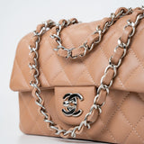 CHANEL Handbag Light Caramel Lambskin Quilted Mini Rectangular Flap Silver Hardware -Knockoff
