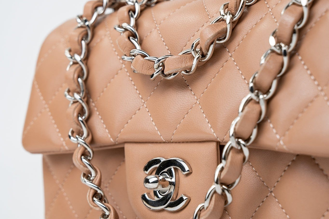 CHANEL Handbag Light Caramel Lambskin Quilted Mini Rectangular Flap Silver Hardware -Knockoff
