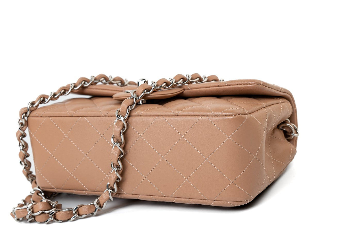 CHANEL Handbag Light Caramel Lambskin Quilted Mini Rectangular Flap Silver Hardware -Knockoff
