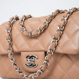 CHANEL Handbag Light Caramel Lambskin Quilted Mini Rectangular Flap Silver Hardware -Knockoff
