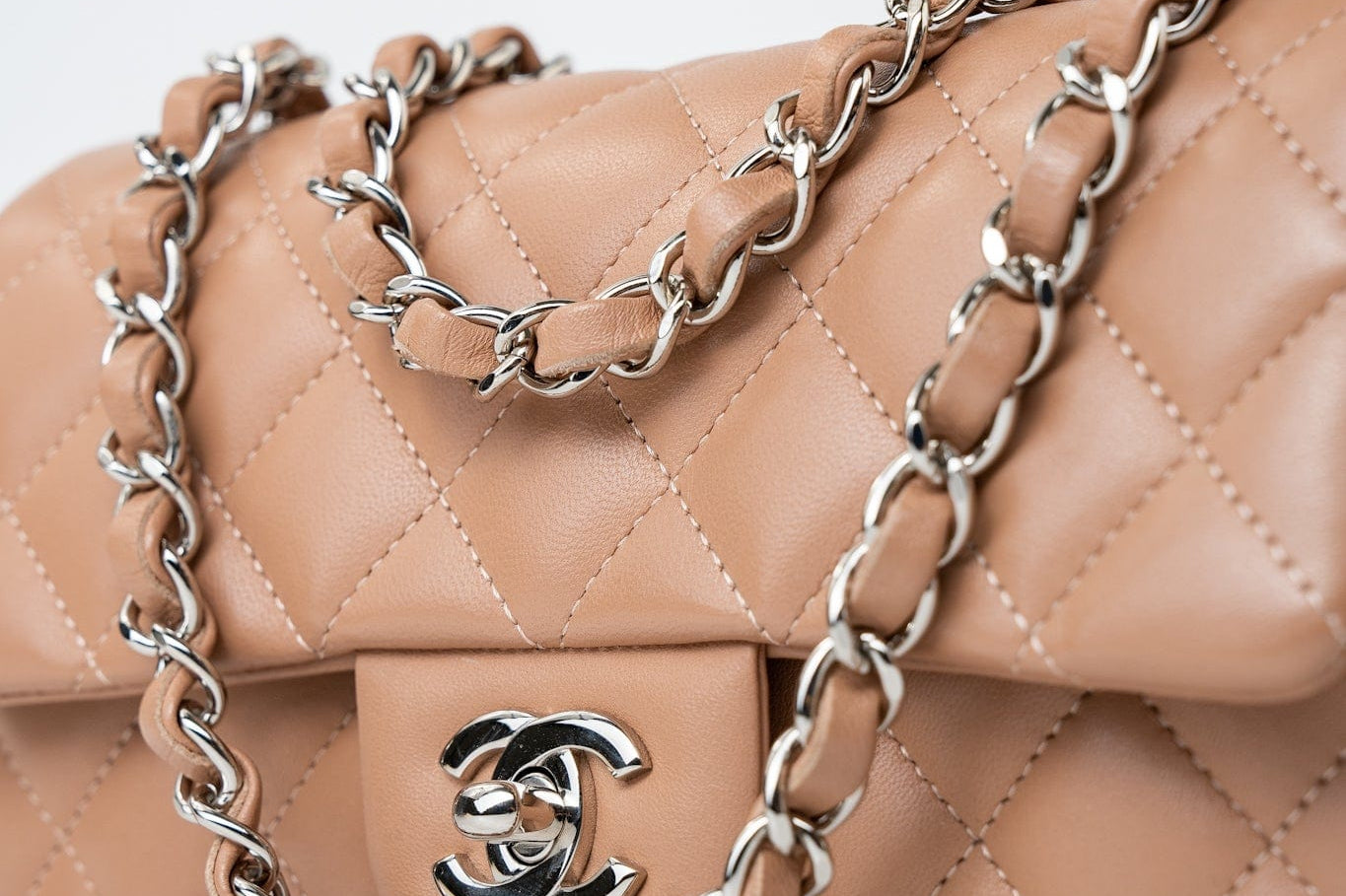 CHANEL Handbag Light Caramel Lambskin Quilted Mini Rectangular Flap Silver Hardware -Knockoff
