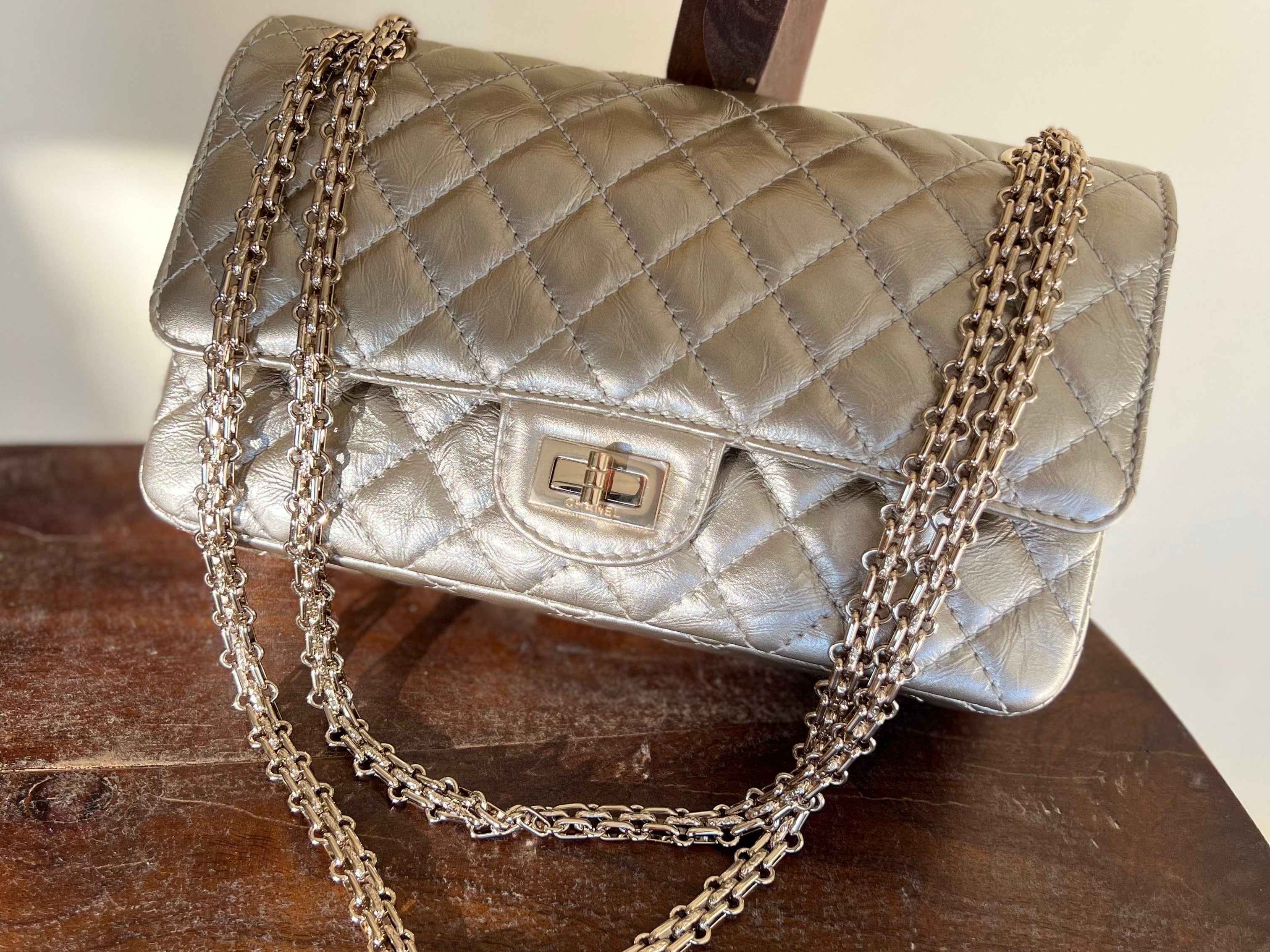 CHANEL Handbag Light Metallic Gold Aged Calfskin Quilted Small Reissue 2.55 -Knockoff
