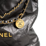 CHANEL Handbag Metallic Charcoal Calfskin Quilted  22 Bag Medium Aged Gold Hardware -Knockoff
