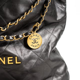 CHANEL Handbag Metallic Charcoal Calfskin Quilted  22 Bag Medium Aged Gold Hardware -Knockoff
