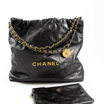 CHANEL Handbag Metallic Charcoal Calfskin Quilted  22 Bag Medium Aged Gold Hardware -Knockoff
