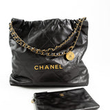 CHANEL Handbag Metallic Charcoal Calfskin Quilted  22 Bag Medium Aged Gold Hardware -Knockoff
