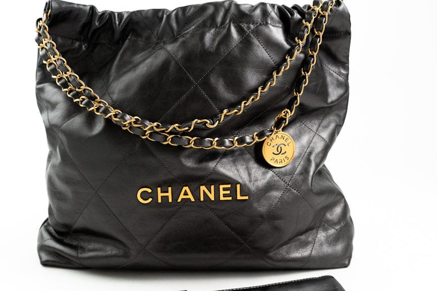 CHANEL Handbag Metallic Charcoal Calfskin Quilted  22 Bag Medium Aged Gold Hardware -Knockoff
