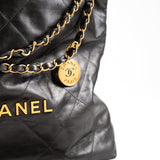 CHANEL Handbag Metallic Charcoal Calfskin Quilted  22 Bag Medium Aged Gold Hardware -Knockoff
