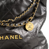 CHANEL Handbag Metallic Charcoal Calfskin Quilted  22 Bag Medium Aged Gold Hardware -Knockoff
