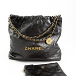 CHANEL Handbag Metallic Charcoal Calfskin Quilted  22 Bag Medium Aged Gold Hardware -Knockoff
