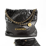 CHANEL Handbag Metallic Charcoal Calfskin Quilted  22 Bag Medium Aged Gold Hardware -Knockoff
