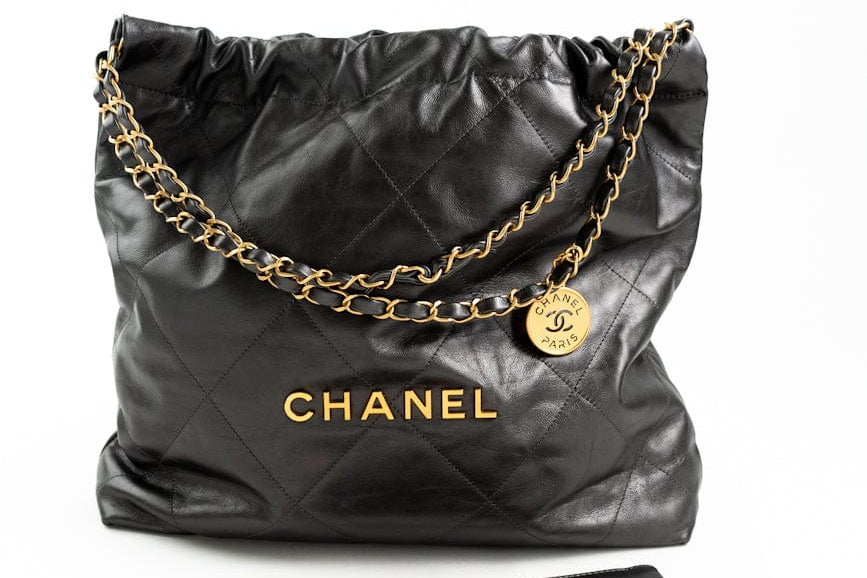 CHANEL Handbag Metallic Charcoal Calfskin Quilted  22 Bag Medium Aged Gold Hardware -Knockoff
