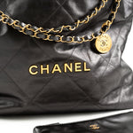 CHANEL Handbag Metallic Charcoal Calfskin Quilted  22 Bag Medium Aged Gold Hardware -Knockoff
