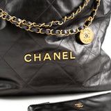 CHANEL Handbag Metallic Charcoal Calfskin Quilted  22 Bag Medium Aged Gold Hardware -Knockoff
